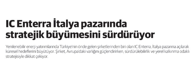 IC Enterra İtalya pazarında  stratejik büyümesini sürdürüyor
